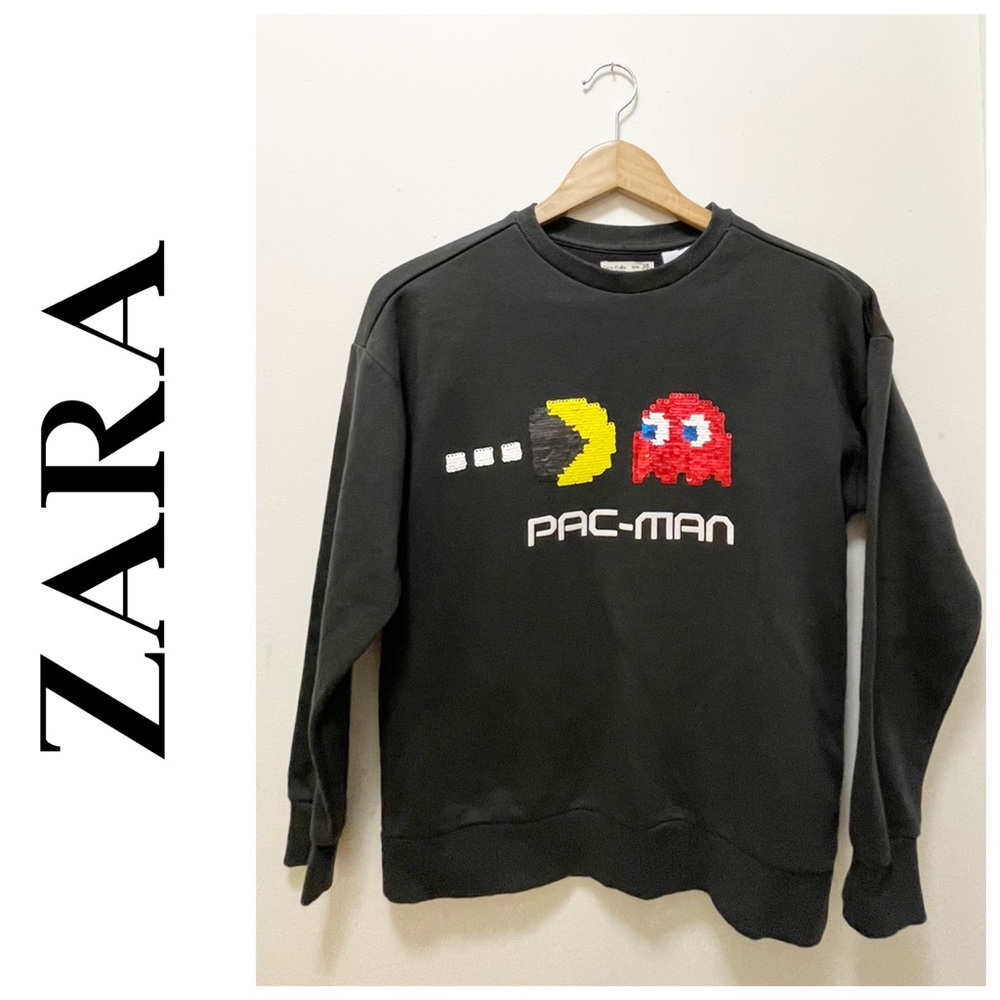 Zara crew neck black pac-man sweater size 10